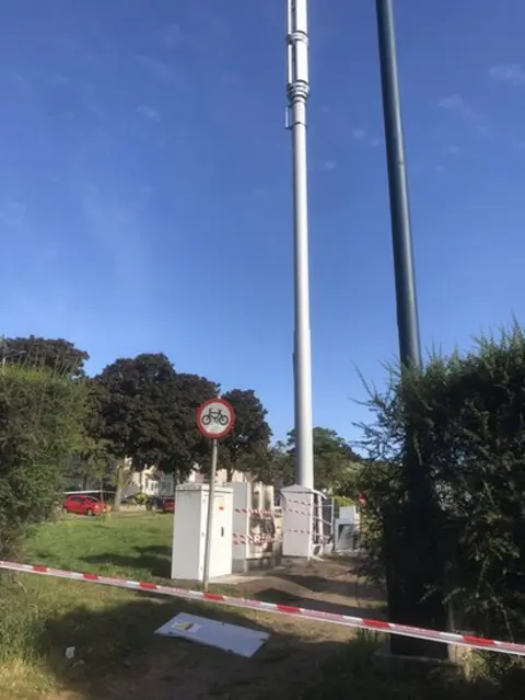 Andy Owens Damaged 5G mast on Brodie Avenue, Mossley Hill, Liverpool