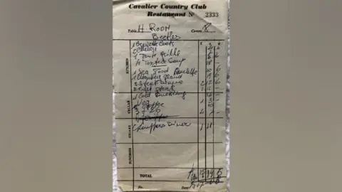 Holdsworth House The bill from the Beatles' meal