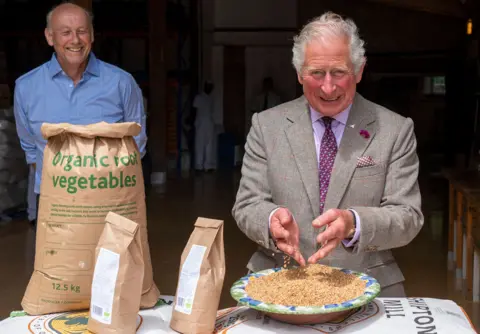 Getty Images Prince of Wales poses during a visit to Shipton Mill, Tetbury in Gloucestershire - which holds the HRH Royal Warrant and specialises in high quality traditional milling - July 2020