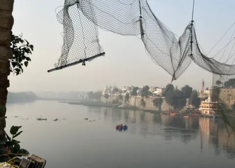 BBC/Geeta Pandey What's left of the bridge at Morbi