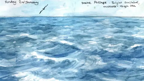 Claudia Myatt Drawing of waves on the sea