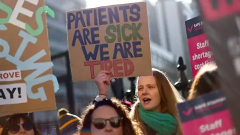 Reuters Nurses protest during a strike by NHS medical workers