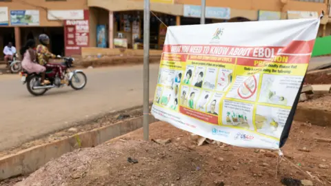 Getty Images Ebola prevention signage as seen in Mubende, Uganda - 14 October 2022