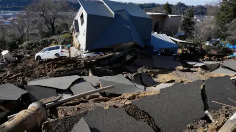 Damaged road following a strong earthquake in Kanazawa, Ishikawa Prefecture