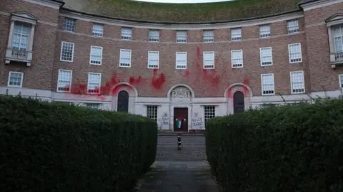 Palestine Action Graffiti on Somerset County Hall seen from outside