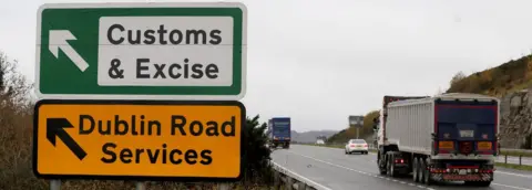 AFP A lorry is passing a sign on a main road outside Newry, Northern Ireland