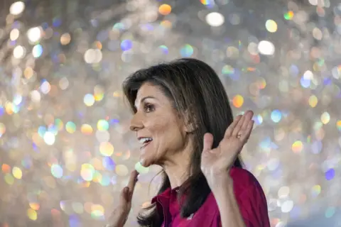 Getty Images Nikki Haley at caucus party