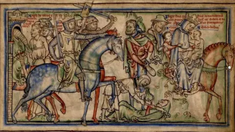 University of Cambridge Queen Emma fleeing England with her two young sons. From Life of St Edward the Confessor