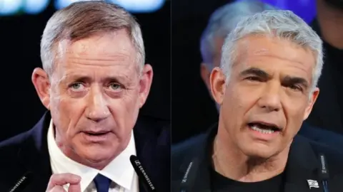 AFP Combo image of former Israeli chief of staff Benny Gantz (L) and Yair Lapid, chairman of Israel"s "Yesh Atid" party