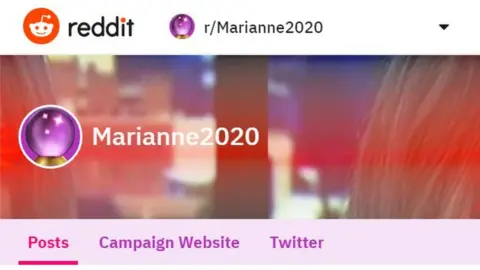 Reddit A screenshot of the Marianne2020 Reddit homepage