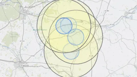 Defra A Defra map showed a number of avian influenza protection zones in close proximity.