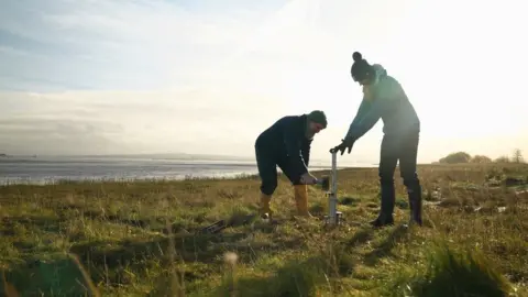 Rob Taylor Researchers from the university of St Andrews studying salt marsh mud