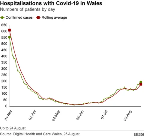 Graph showing hospitalisations with Covid by day