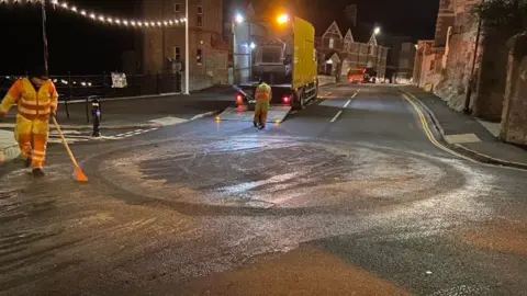 Save our Seafront  Workers re doing a roundabout