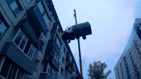 Biysk Television Birthday surprise van on a crane, Biysk, Siberia, September 2017