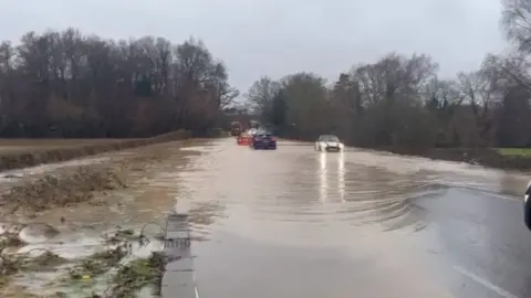 Flooded A21 at Sedlescombe