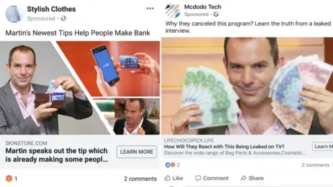 MoneySavingExpert A two-part composite image shows Martin Lewis holding money and credit cards with advertising copy about "making back" and "learning the truth"