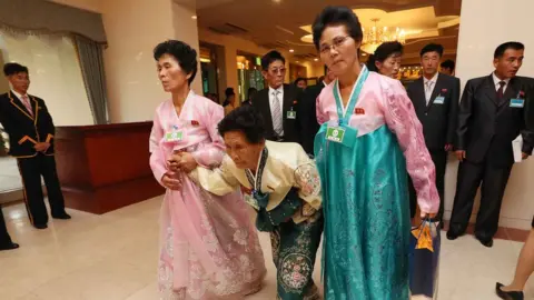 Reuters North Koreans who have been selected for a reunion arrive to meet their South Korean family members