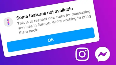 BBC Facebook Messenger pop-up that says: Some features not available