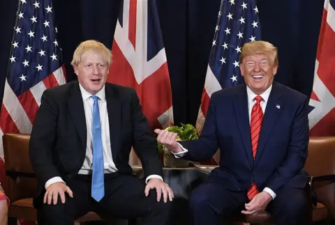 Stefan Rousseau UK Prime Minister Boris Johnson (left) meets US President Donald Trump