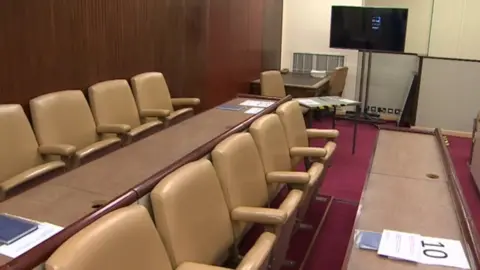 Inside Cardiff Crown Court, where the jury is distanced and can watch evidence being given on the screen