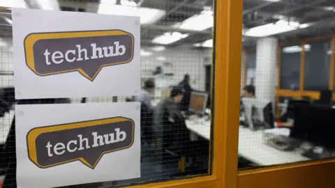 Getty Images Tech hub sign on an office