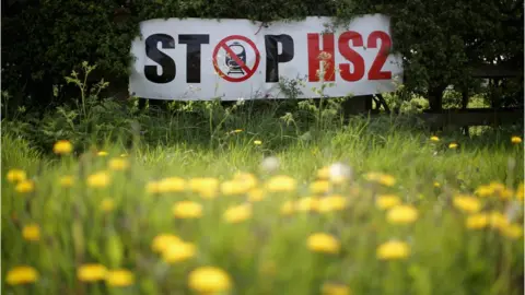 Getty Images Stop HS2 banner in a field