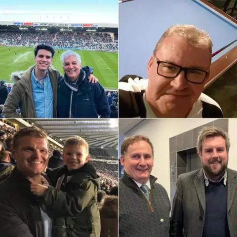 Supporters' own photos Clockwise from top left: Emil Franchi, left, with his dad, Neil Mitchell, Alex Hurst and Jamie Smith