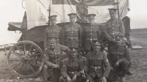 Mark Manning Mark Manning's great grandfather holding the bugle in front of a horse-drawn ambulance in France during WW1