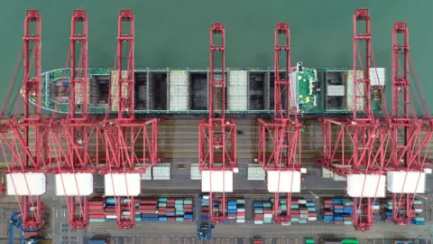 Getty Images Container ship from above