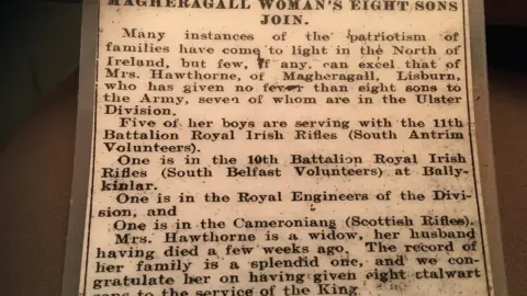 BBC Local newspaper coverage of the eight Hawthorne brothers going to war