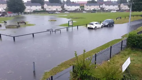 PA Media Flooding in Wrexham, north Wales