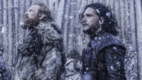 Sky Jon Snow and Tormund Giantsbane in a scene in Game of Thrones