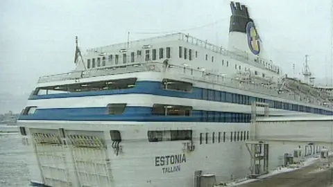 BBC A freeze frame image of the Estonia before it sank