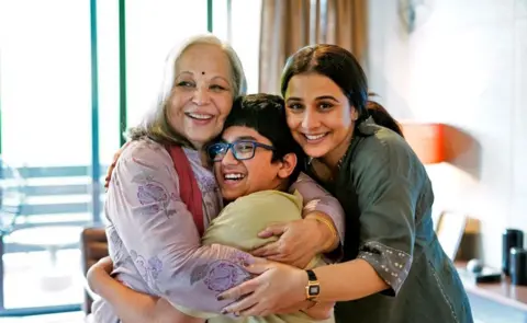 Prime Video Surya Kasibhatla (middle) with his co-actors Rohini Hattangadi (left) and Vidya Balan (right)