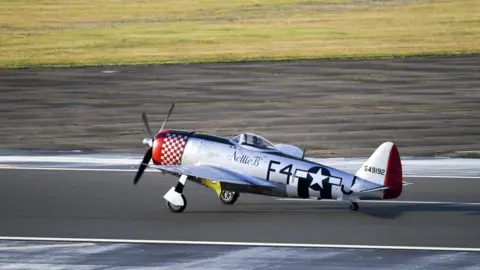 US Air Force A P-47 Thunderbolt lands at Royal Air Force Lakenheath