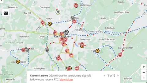 Cambridgeshire City Council Map of roadworks