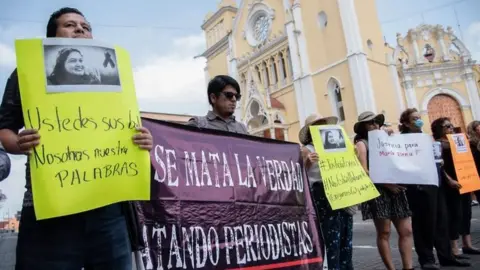 AFP Journalists demonstrate following the murder of Maria Elena Ferral in March