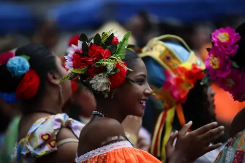 EPA A woman dances the Congo dance as part of the II Devils Festival in Panama City.
