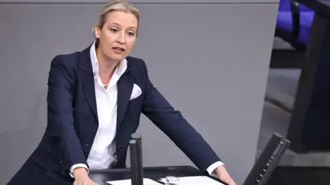 CLEMENS BILAN/EPA-EFE/REX/Shutterstock Alternative for Germany party (AfD) co-chairwoman Alice Weidel speaks at the German parliament 'Bundestag' in Berlin, Germany, 28 November 2023.