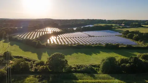 Getty Images A solar farm aerial view