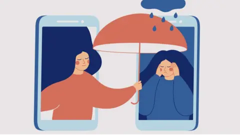 Getty Images Graphic of one woman holding umbrella over another to signify student support