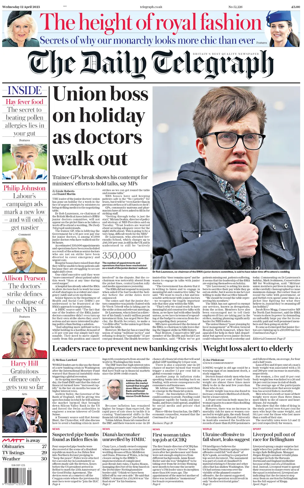 Telegraph front, 12 April 2023