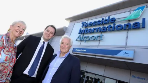 Teesside International Airport Kate Willard, Ben Houchen and Glyn Glyn Jones