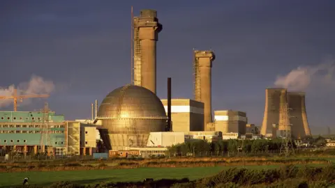 Getty Images Old picture showing large sphere and towers at Sellafield