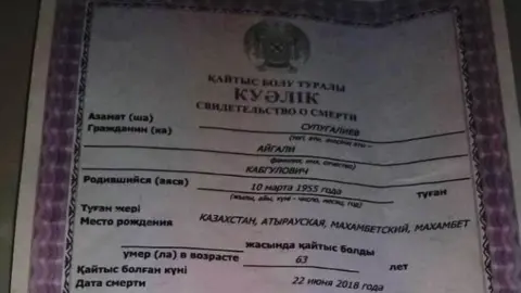 Farkhat Abilov/Azh.kz Aigali Supygaliev's death certificate, Kazakhstan, 2018
