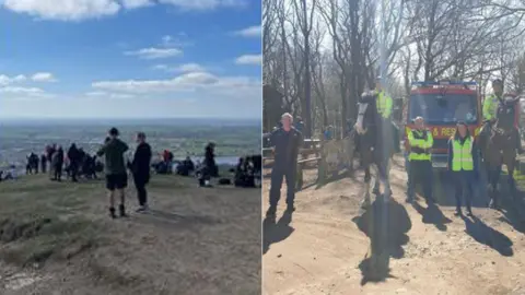 Lancashire Police Illegal gathering (left) and emergency services