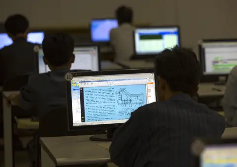 Getty Images Students use the North Korean intranet in the Grand People's Study House in Pyongyang