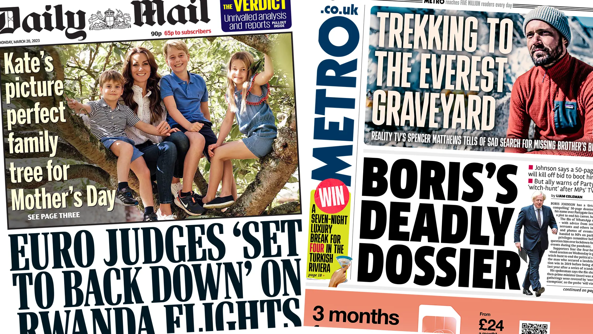 Daily Mail and Metro front page