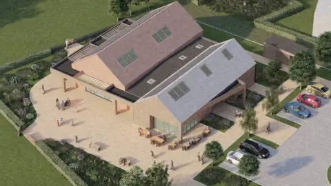 Oxford Architects A digital artists impression of what the new building would look like if planning was to go ahead - there are two pitched roofs and terrace round the outside